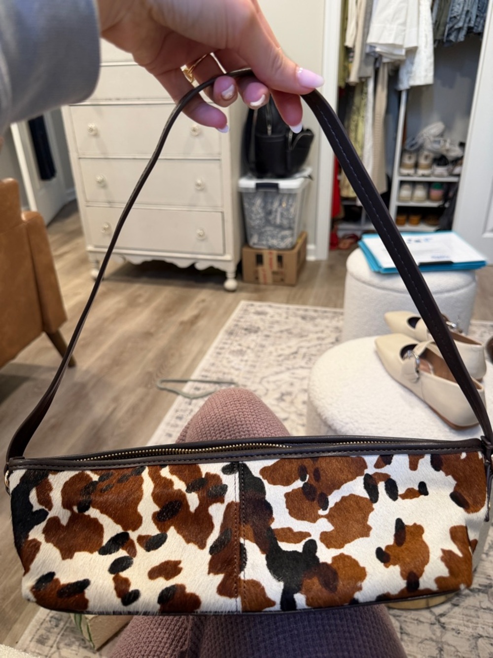 Dolce Vita Cowhide Pattern Brown & White Shoulder Bag - used once